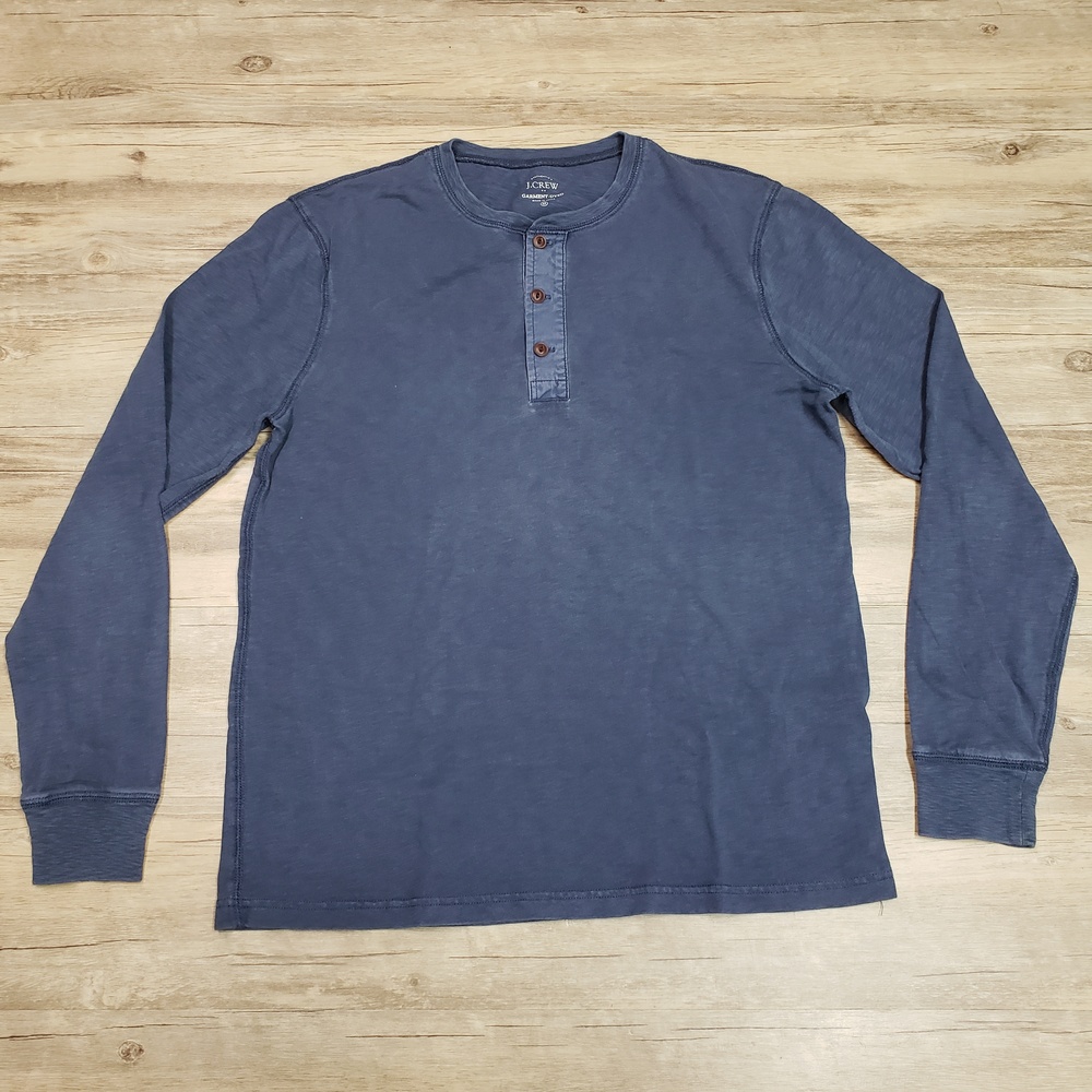 J.Crew Henley Shirt Mens M Blue Garment Dyed Long Sleeve 100% Cotton Tagless